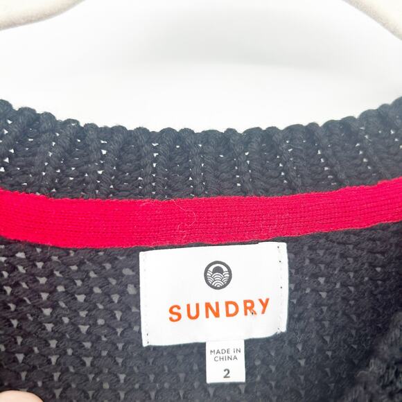 Sundry Womens Merino Wool Blend Striped Pullover Crewneck Sweater Size M Navy - Picture 3 of 5